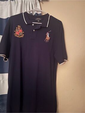 Polo by Ralph Lauren Navy Crest Embroidered Polo with Contrast Trim